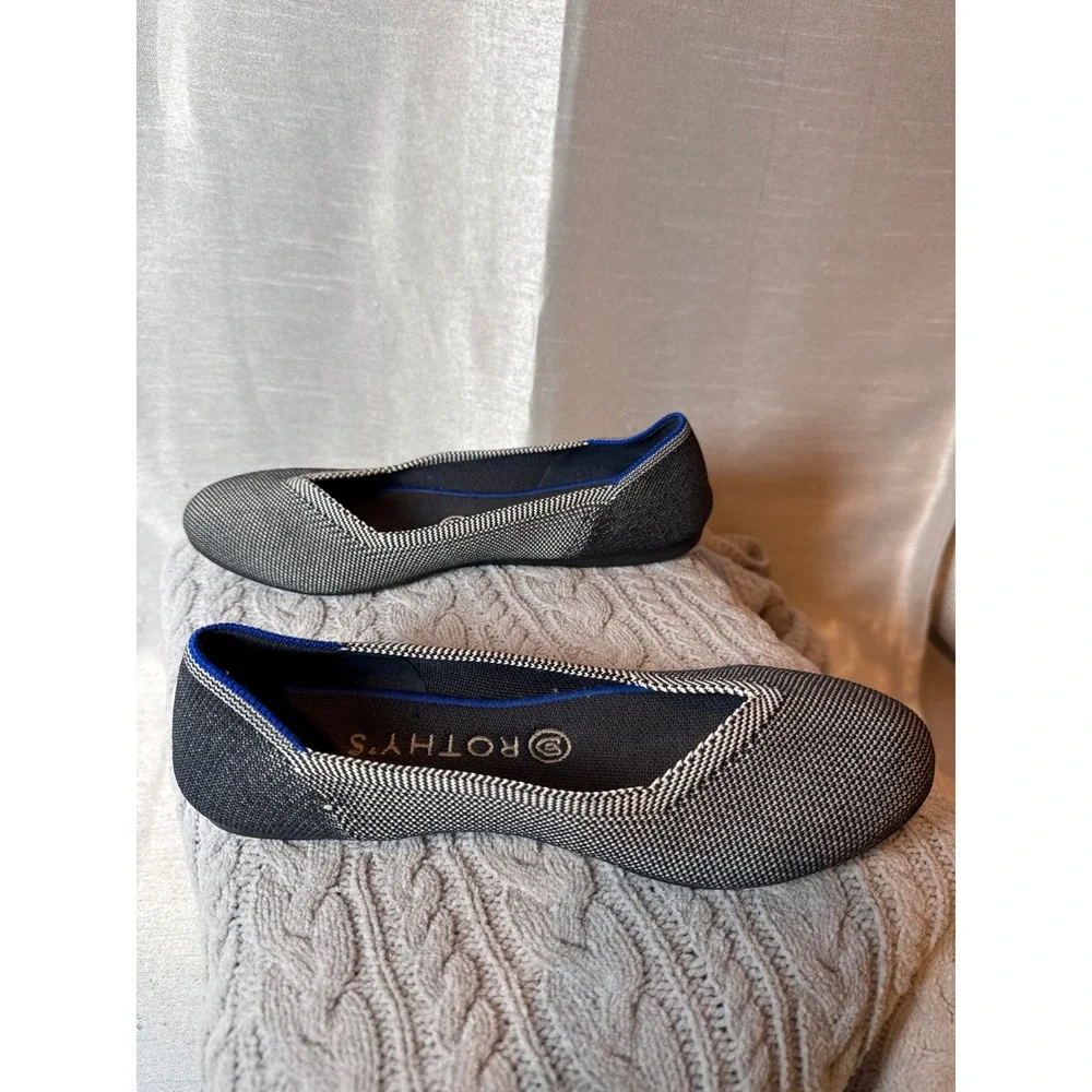 ROTHYS Womens Navy blue White Knit‎ Pointed Toe Flats Shoes Size 8